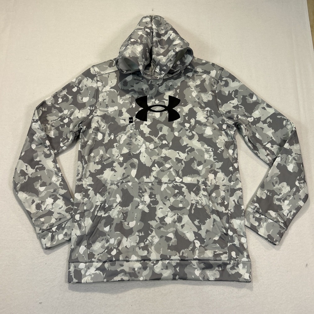 Under Armour Storm Fleece Hoodie Boys XL Gray Camo Big Logo Pullover